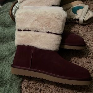 Koolaburra Burgundy and Cream Winter Boots